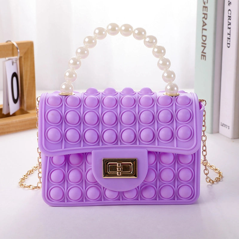 Girl's Color Block Solid Color Silica Gel Pearls Lock Clasp Kids Wallets