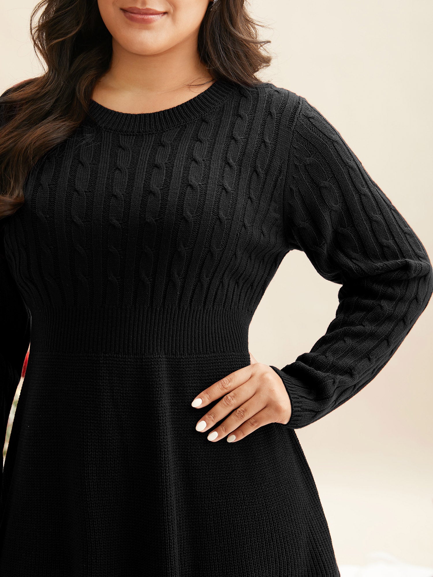 Cable Knit Fit-and-Flare Midi Sweater Dress