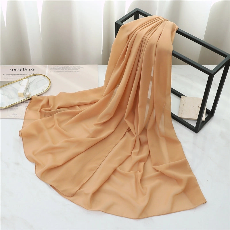 Pearl Chiffon Scarf Solid Color Rectangular Scarf Women's Shawl Basic Scarf