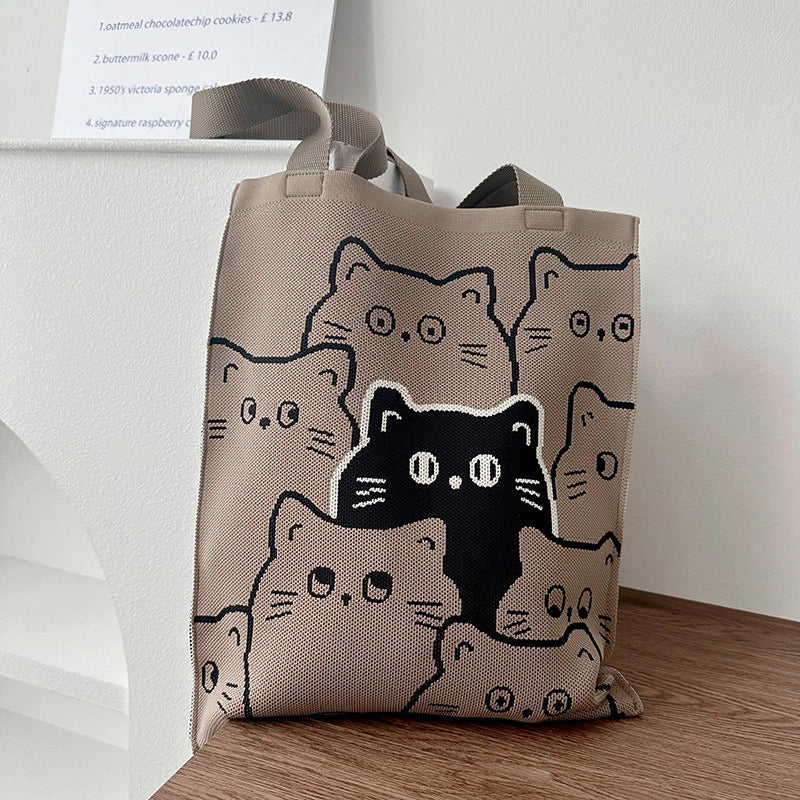 Niche Design Cute Panda Knitted Shoulder Bag Women's Versatile Large Capacity Shopping Commuter Tote Bag Women's Bag