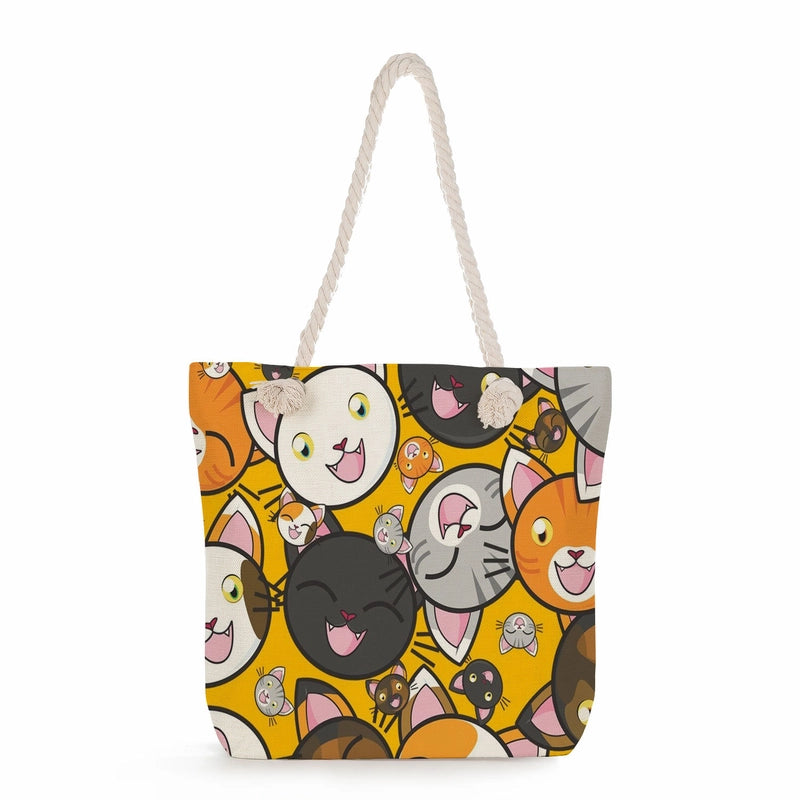 Women's Medium Linen Cartoon Elegant Basic Classic Style Square Zipper Canvas Bag