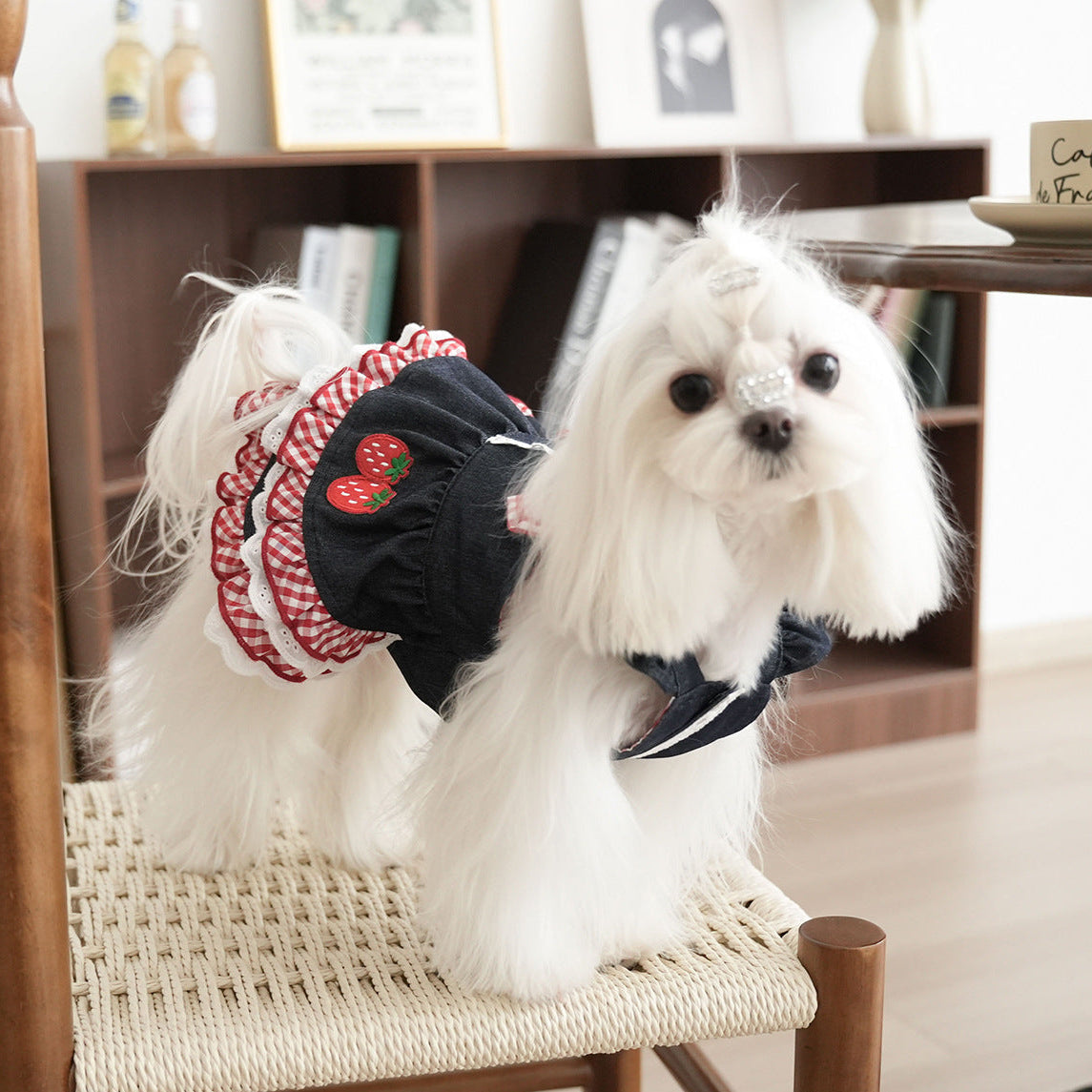Sweet Strawberry Pattern Denim Dog Cat Dress