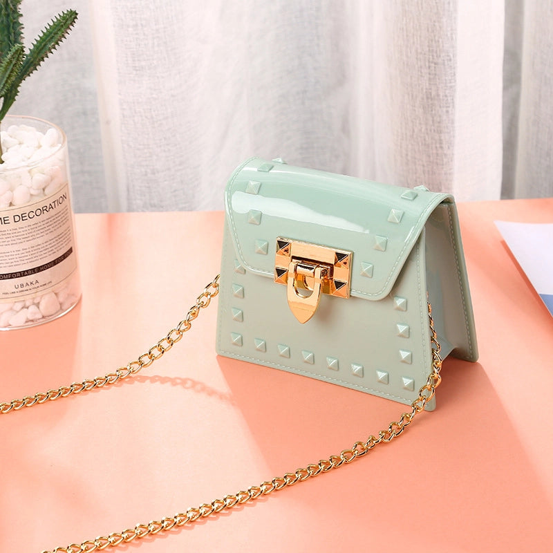 Women's Mini All Seasons Pvc Solid Color Fashion Square Lock Clasp Shoulder Bag