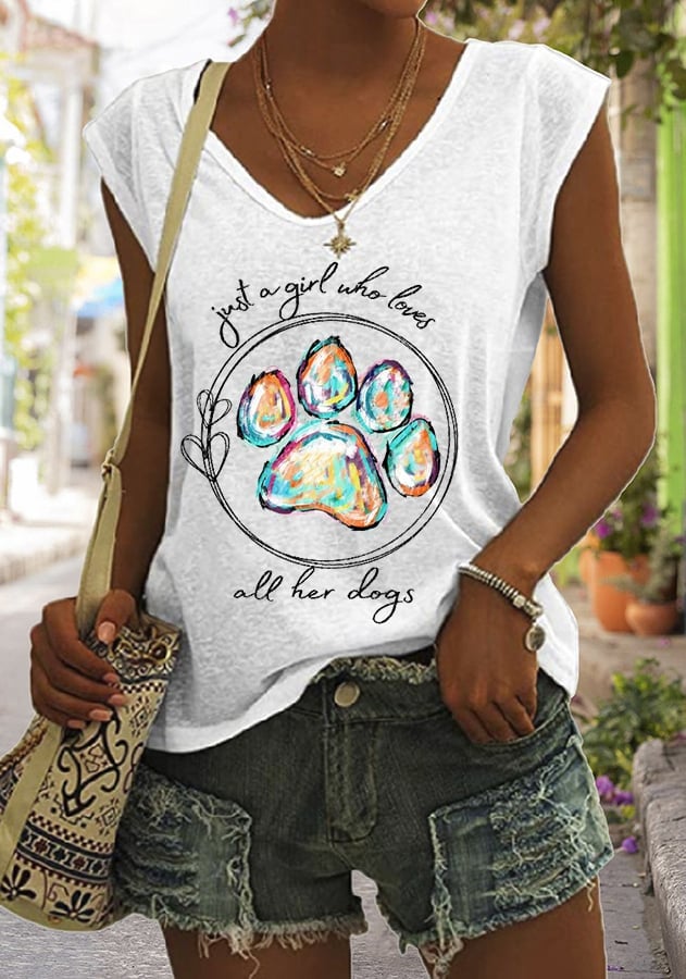 Women's Paws Just A Girl Who Loves All Her Dogs Print Sleeveless T-Shirt