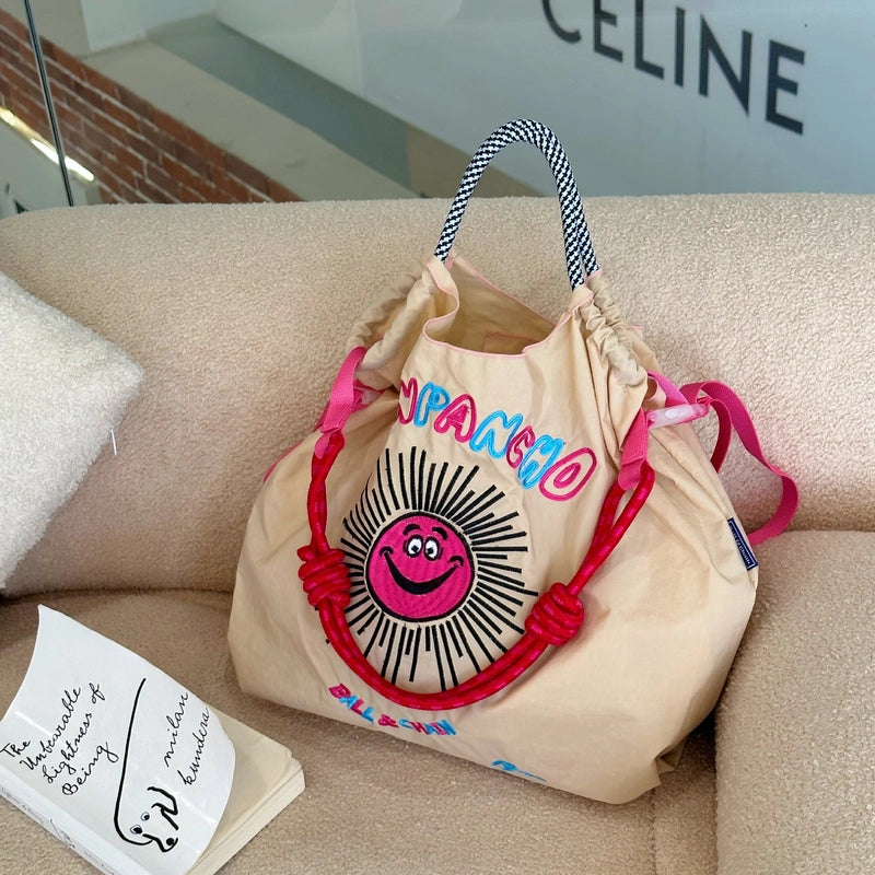 Women's Large Nylon Animal Donuts Basic Classic Style Square Open Shopping Bags