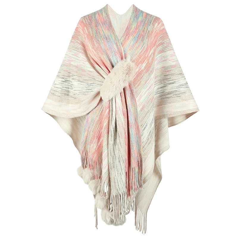 Women's Streetwear Color Block Polyester Tassel Shawl
