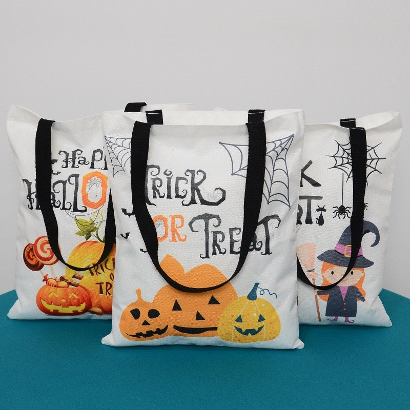 Halloween Unisex Medium Canvas Pumpkin Letter Streetwear Square Open Canvas Bag