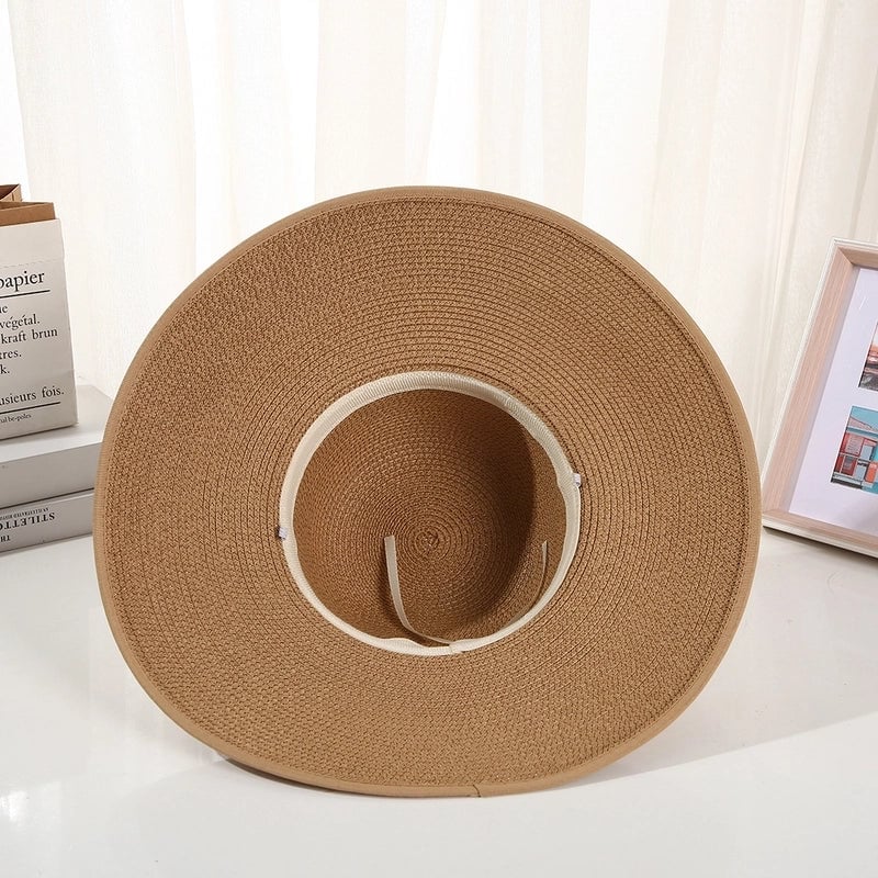 Retro Solid Color Mesh Sun Hat Outdoor Travel Beach Straw Hat Seaside Holiday Big Eave Face Covering Sun Hat