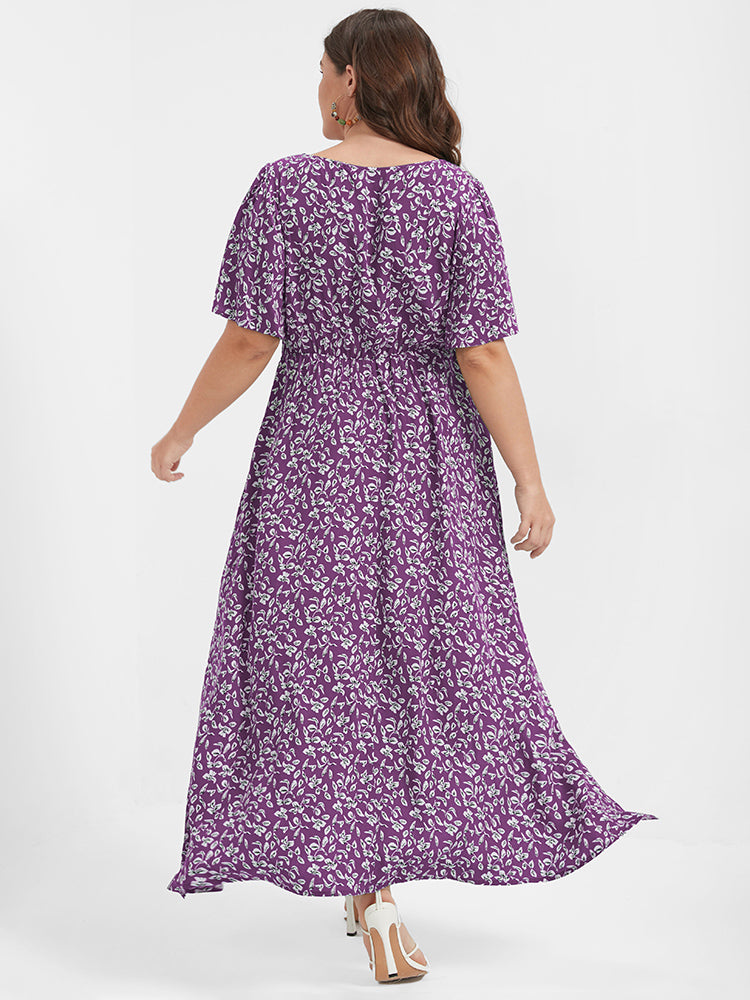 Ditsy Floral Button Lace Pocket Split Ruffles Maxi Dress