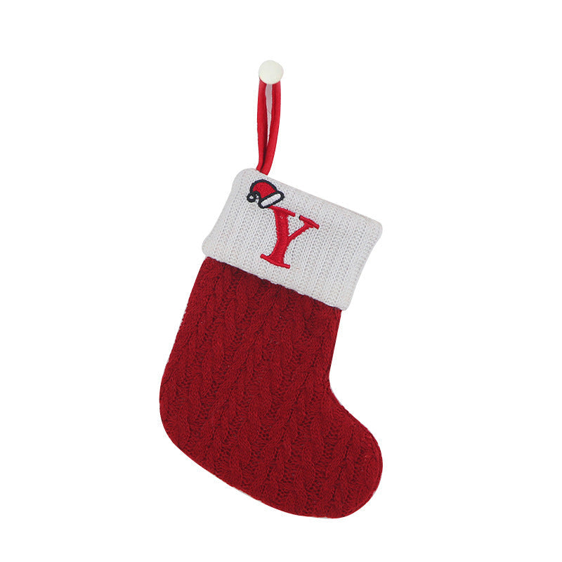 Cozy Knit Socks, Embroidered Candy Gift Bag, Letter Christmas Stocking