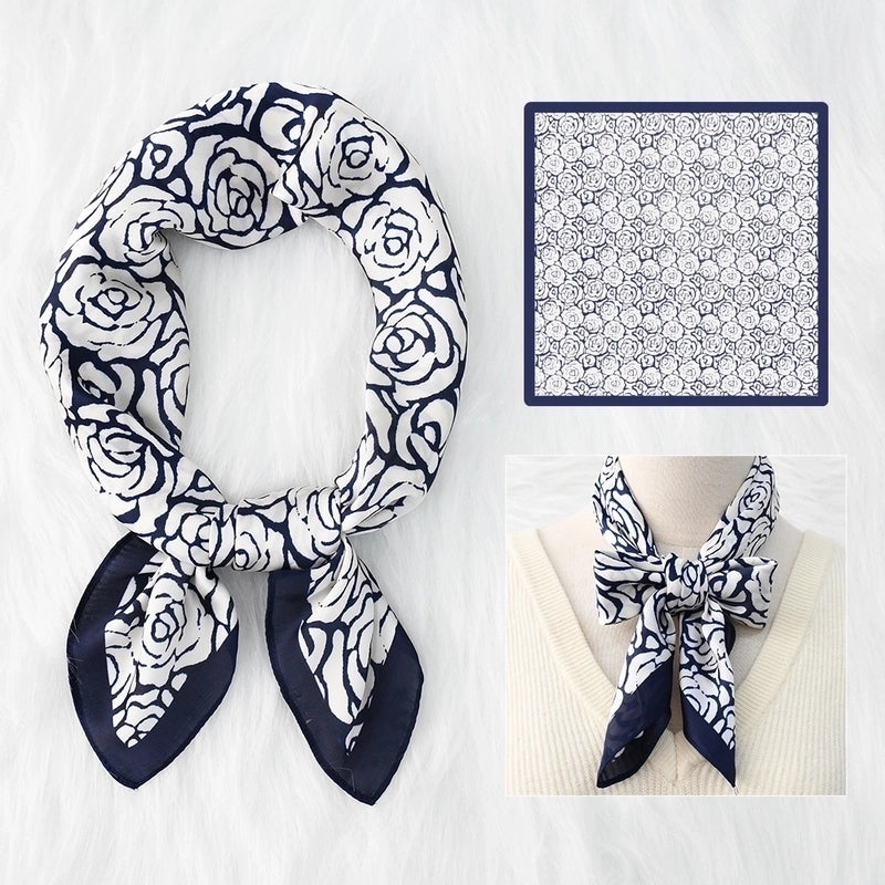 Women's Original Design Sweet Colorful Flower Satin Silk Scarf