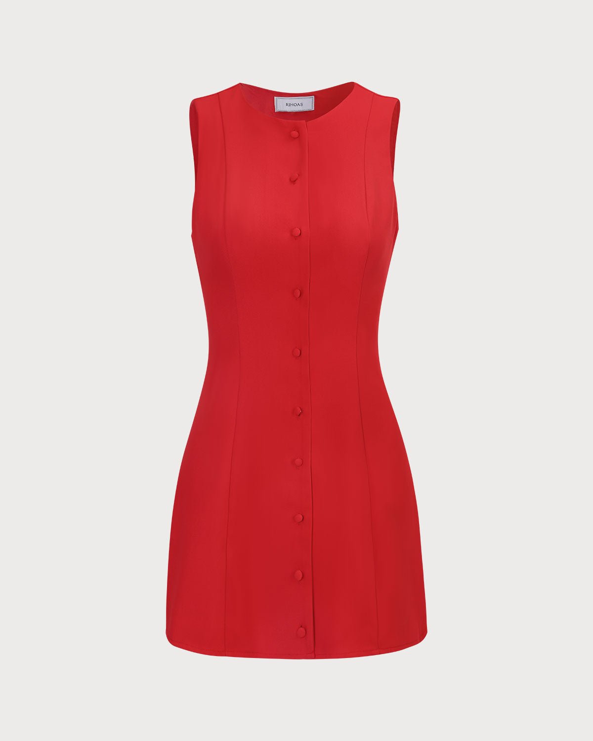 The Red Round Neck Button Mini Dress