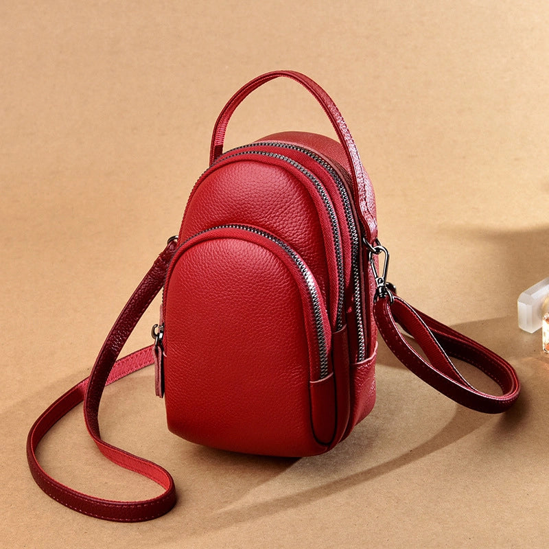 Women's Small Leather Solid Color Classic Style Zipper Shoulder Bag