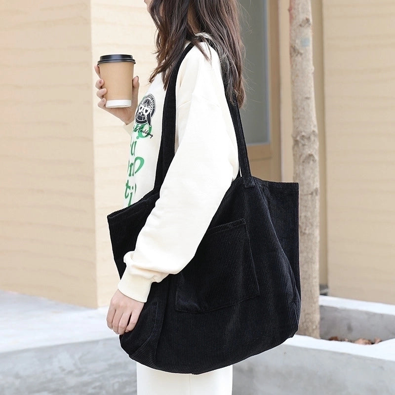 Women's Large Corduroy Solid Color Basic Open Underarm Bag