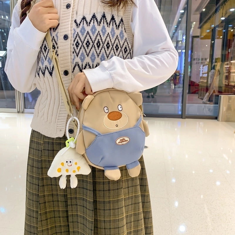 Women's Nylon Bear Cute Sewing Thread Zipper Shoulder Bag
