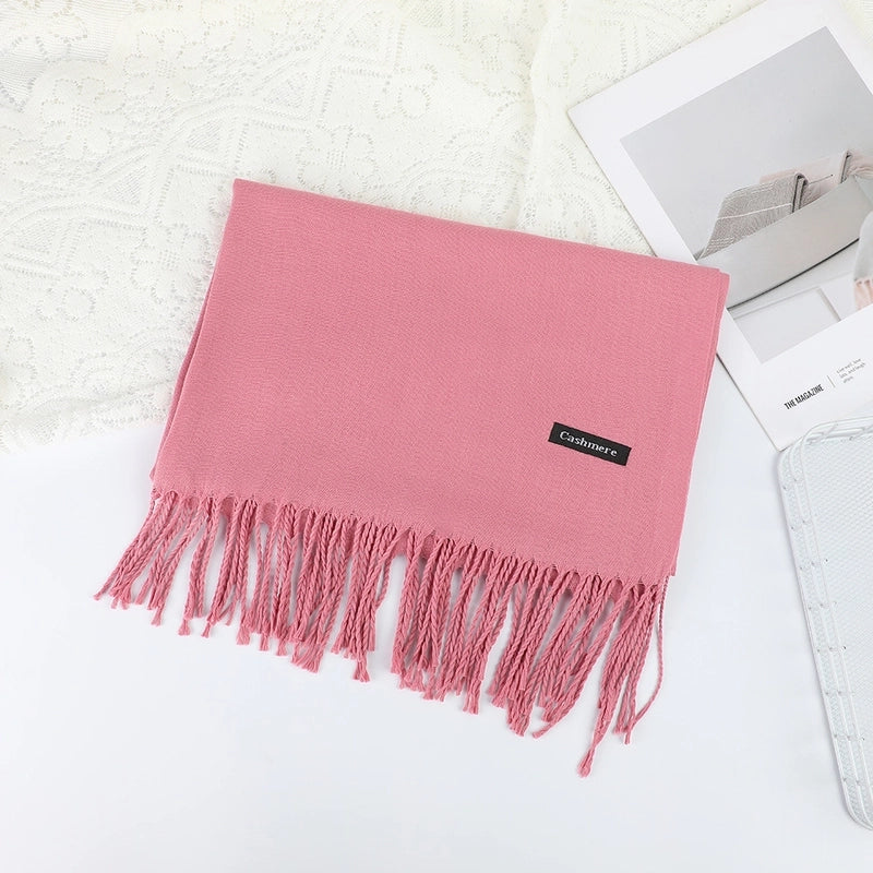 Solid Color Cashmere Tassel Scarf  Autumn And Winter Warm Scarf Simple Style Air Conditioning Shawl
