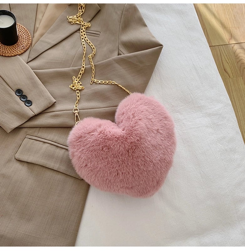 Women's Small Plush Solid Color Streetwear Heart-shaped Zipper Shoulder Bag Crossbody Bag
