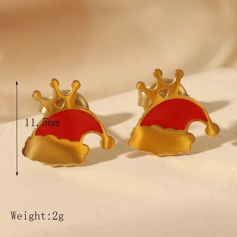 1 Pair Christmas Sweet Minimalist Santa Claus Enamel 304 Stainless Steel 14K Gold Plated Ear Studs