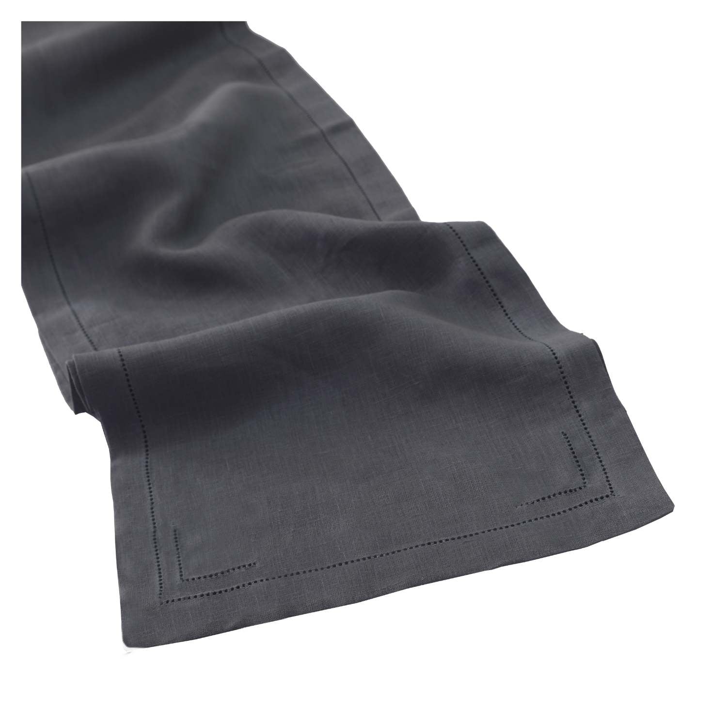 Charcoal Gray 100% Linen Incomplete Hemstitch Table Runner 72