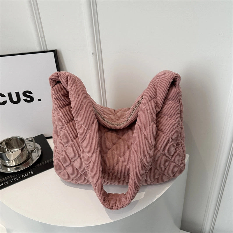 Women's Large Cotton Lingge Streetwear Square Zipper Shoulder Bag