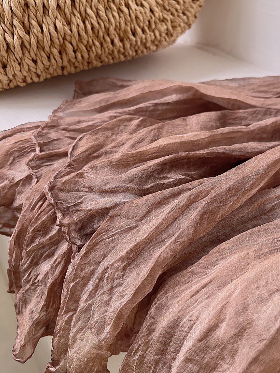 Women Vintage Shirred Pure Color Shawl Scarf