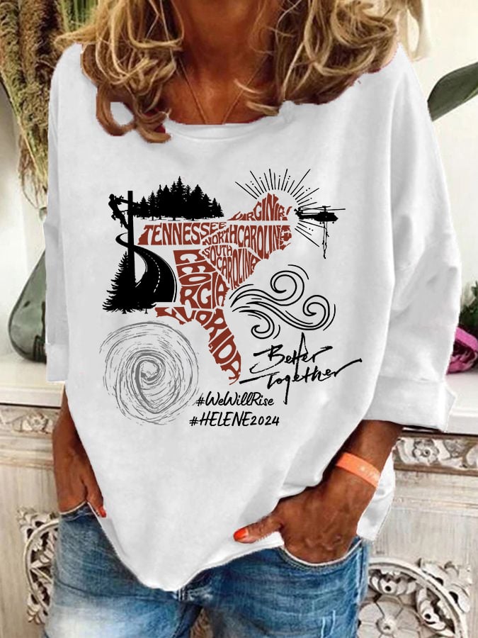 Women's Hotspot Hurricane Helen Disaster Relief Printed Casual Sweatshirt