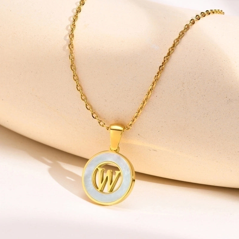 201 Stainless Steel INS Style Minimalist Plating Hollow Out Inlay Letter Shell Necklace Pendant