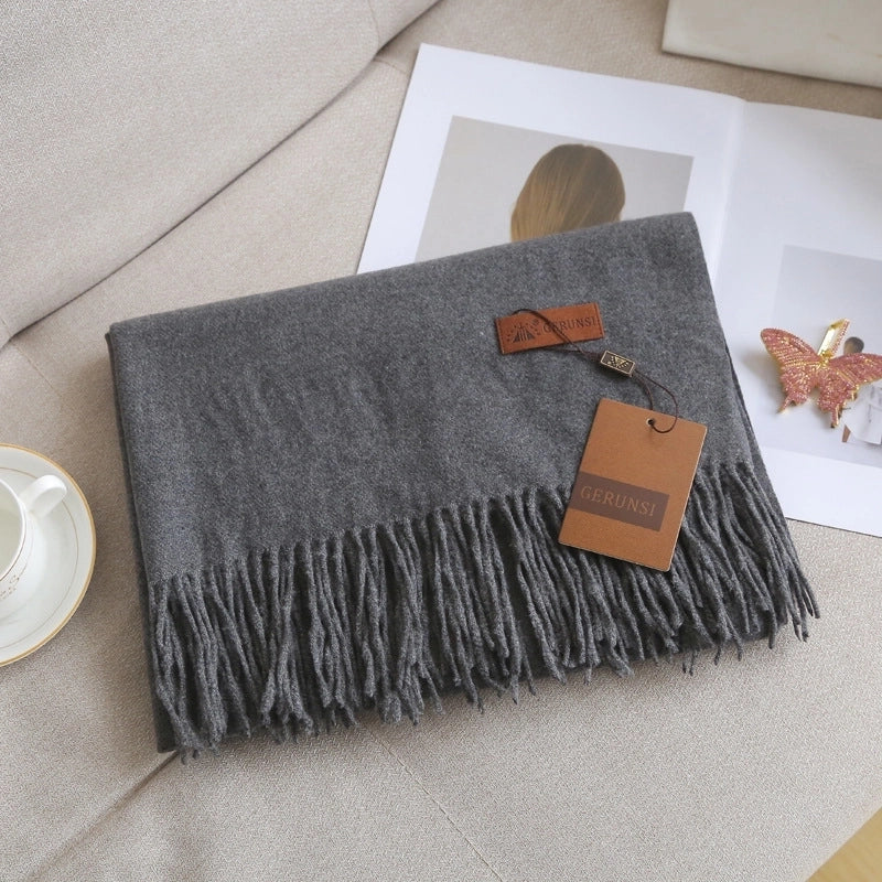 Unisex Retro Preppy Style Solid Color Imitation Cashmere Tassel Scarf