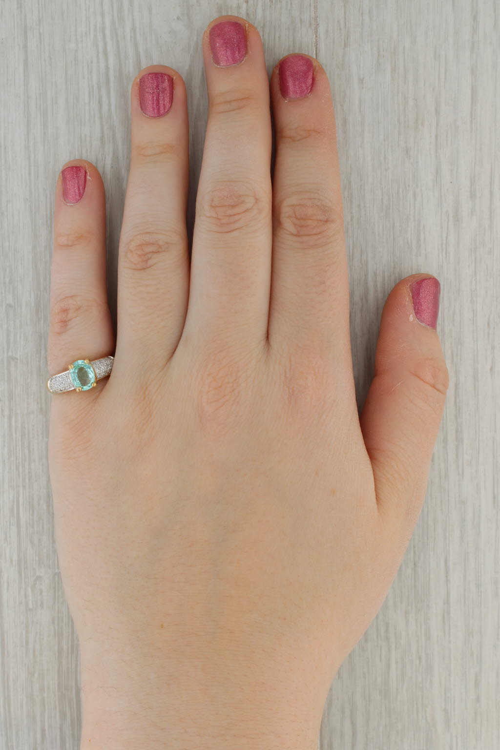 1.09ctw Green Tourmaline Diamond Ring 18k Yellow Gold Size 7