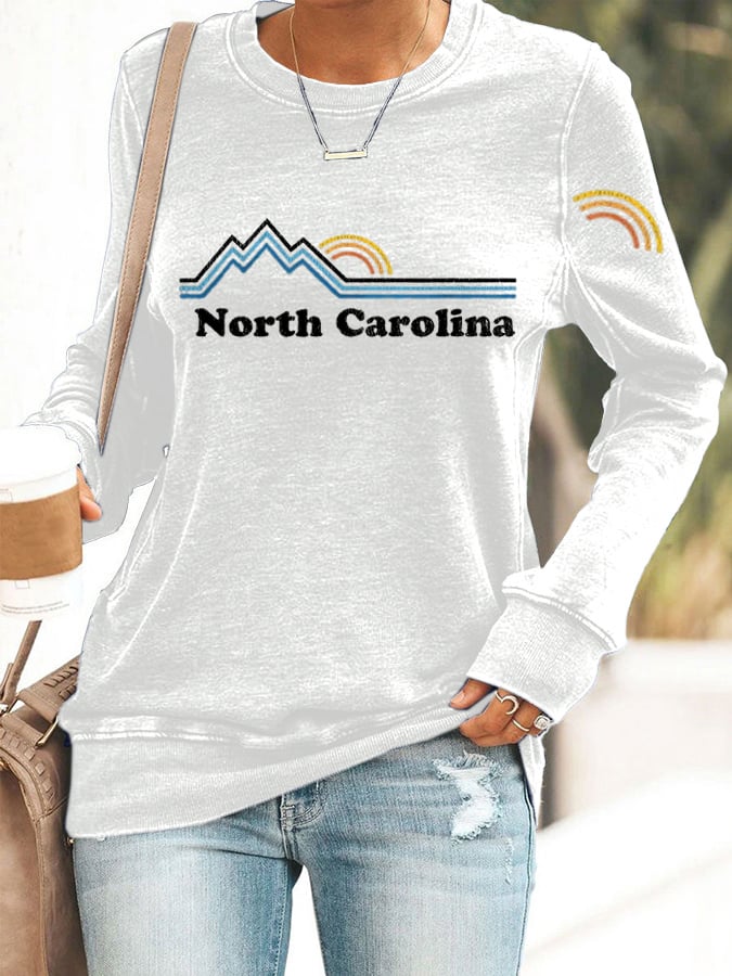 Women's Retro North Carolina Nc Vintage Mountains Print Long Sleeve Sweatshirt