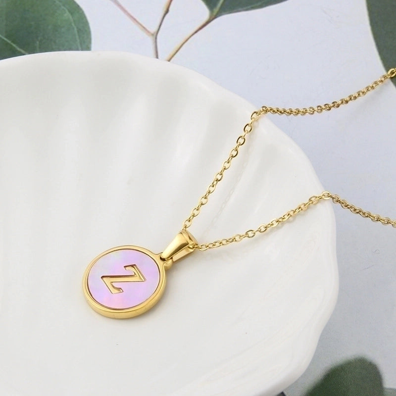 Minimalist Letter Titanium Steel Plating Inlay Shell Pendant Necklace