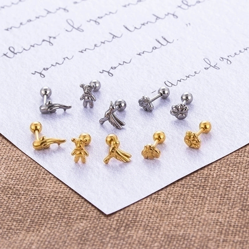 1 Piece Ear Cartilage Rings & Studs Fashion Bear 316L Stainless Steel  Plating