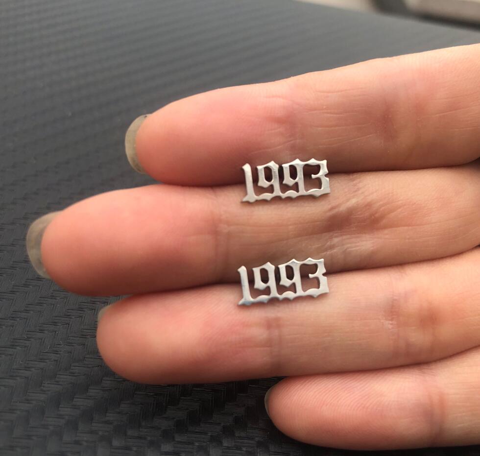 Silver Old English Year Earrings