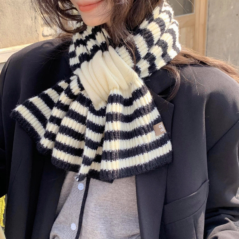 Wool Scarf Knitted Striped Cross Women's Autumn And Winter  Decorative Thickened Wool Blended Warm Scarf