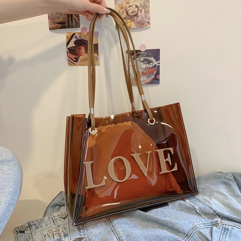 Women's Large PVC Letter Streetwear Square Open Tote Bag