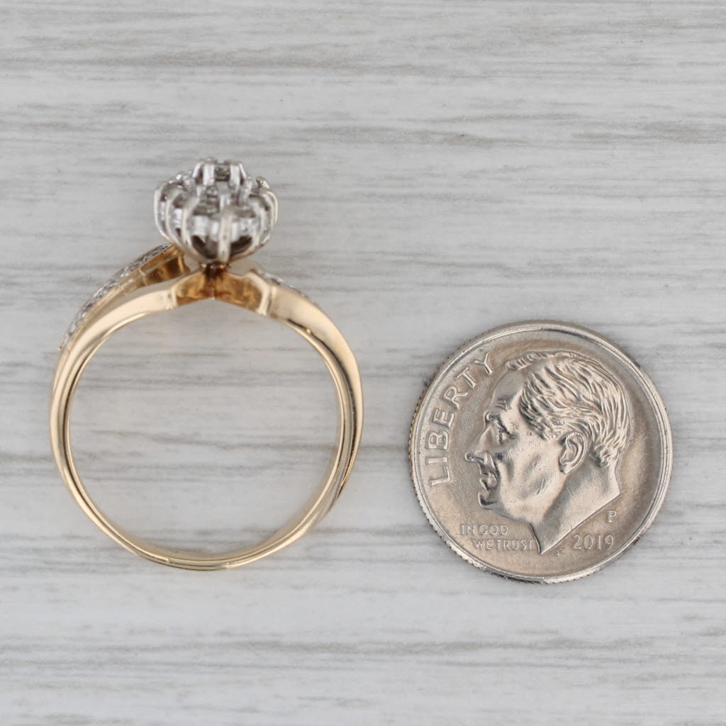 0.60ctw Diamond Cluster Bypass Ring 10k Yellow Gold Vintage Engagement