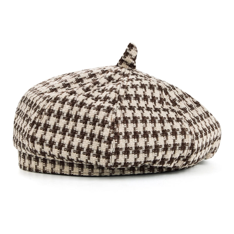 Women's Minimalist Houndstooth Stripe Eaveless Beret Hat