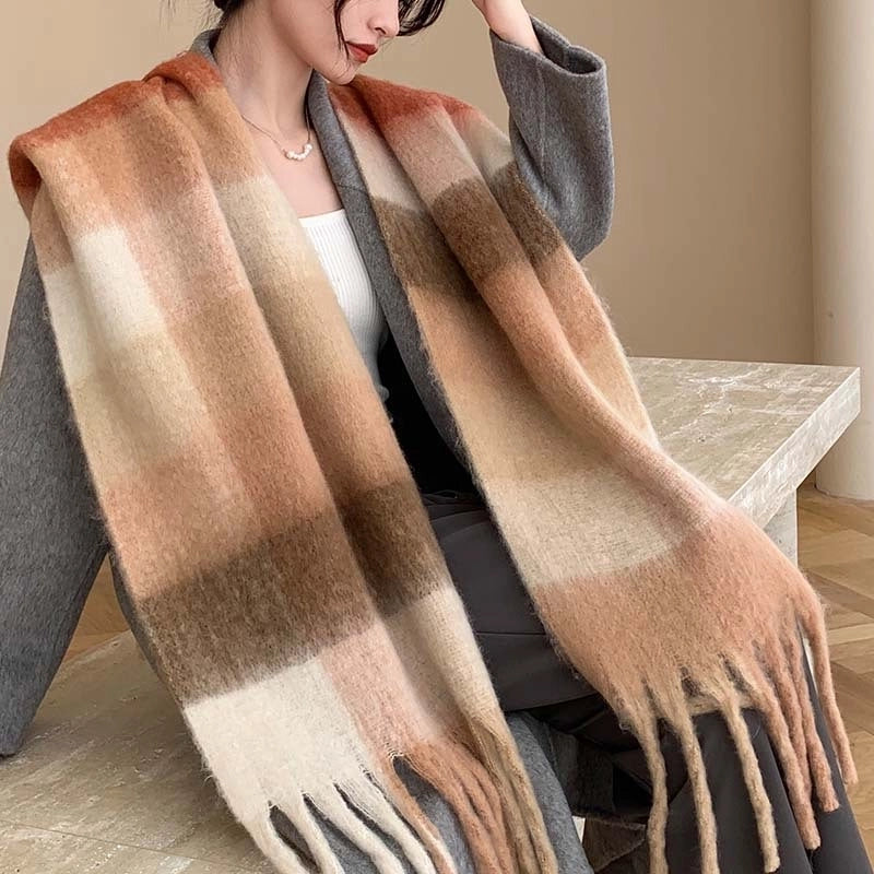 Popular Spring And Winter AC Scarf Warm Thickened Color Plaid Scarf Scarf Shawl Fashionable Western Style Outer Wear