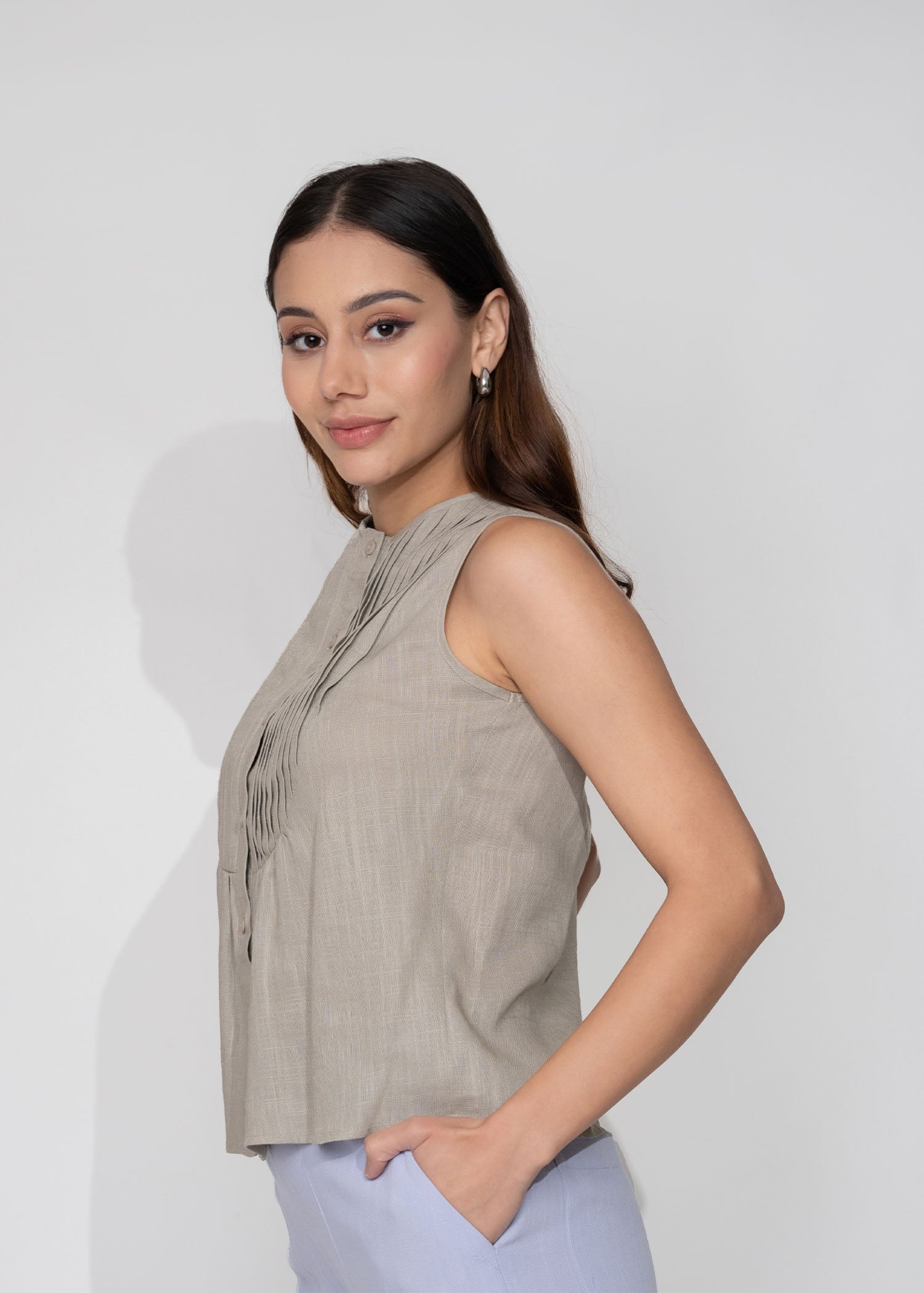 Sleeveless Pintuck Blouse