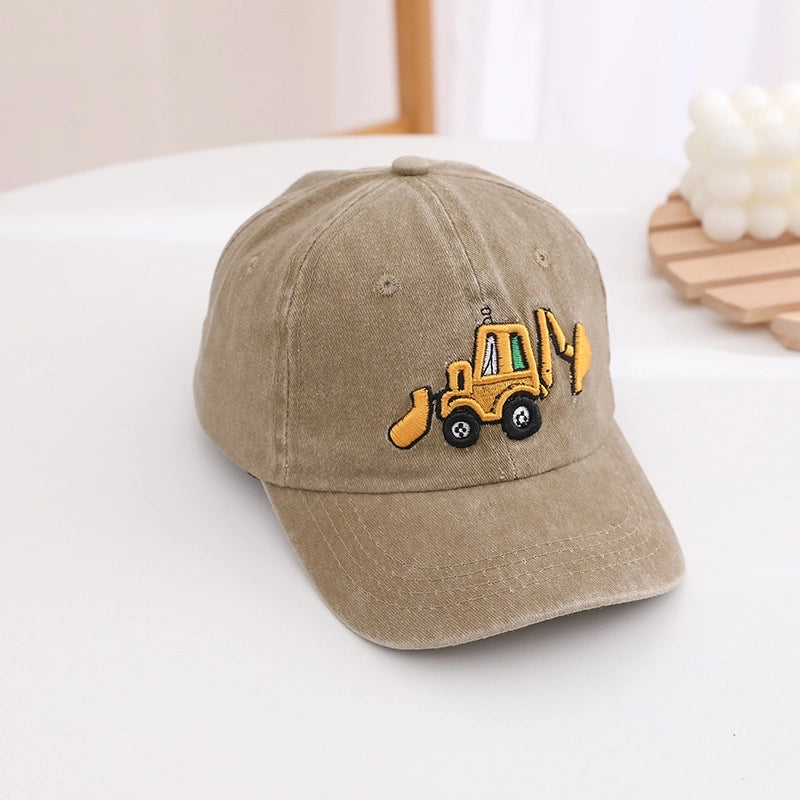 Children's Hat Spring And Autumn New Washed Boys And Girls Cap Korean Retro Excavator Cartoon Baseball Cap