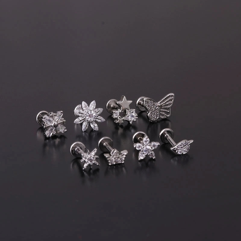 Ear Cartilage Rings & Studs Minimalist Flower 316L Stainless Steel  Copper Inlaid Zircon