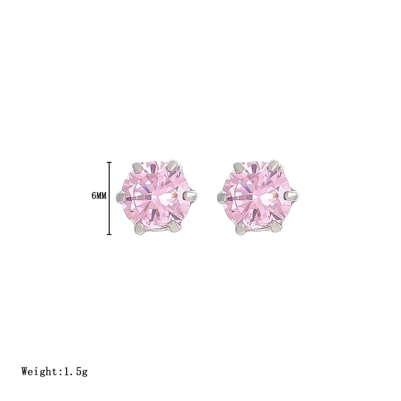 1 Pair Minimalist Round Inlay 304 Stainless Steel Zircon White Gold Plated Gold Plated Ear Studs