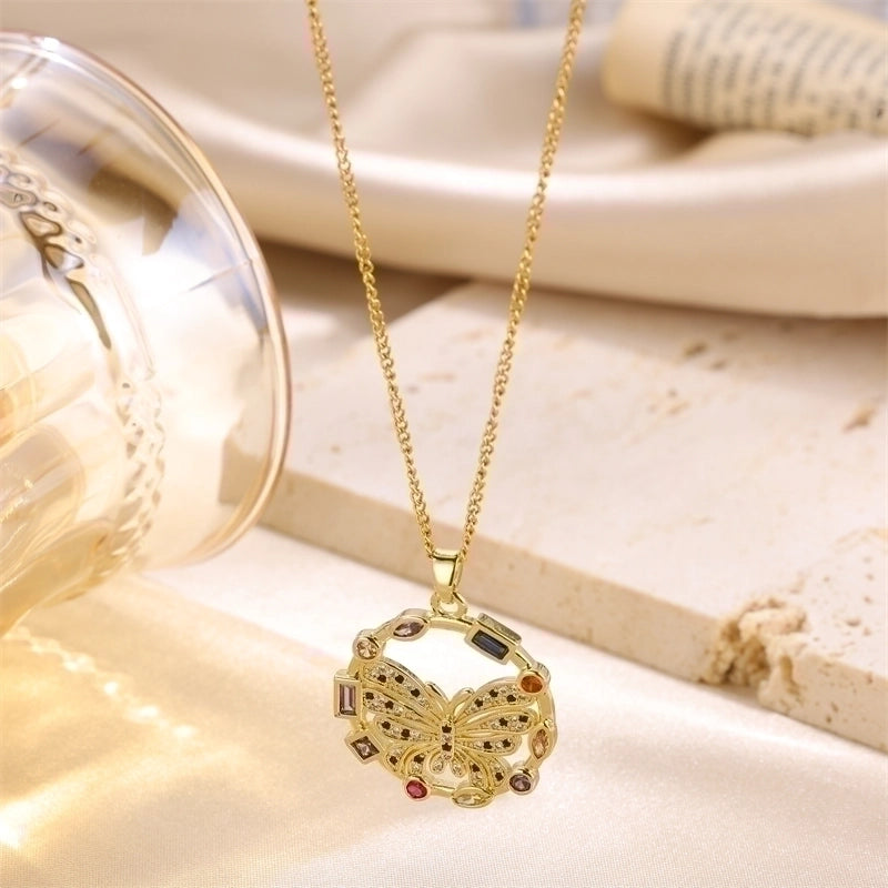 3 Pieces Cute Sweet Cross Moon Heart Shape 201 Stainless Steel Zircon 18K Gold Plated Enamel Plating Inlay Pendant Necklace