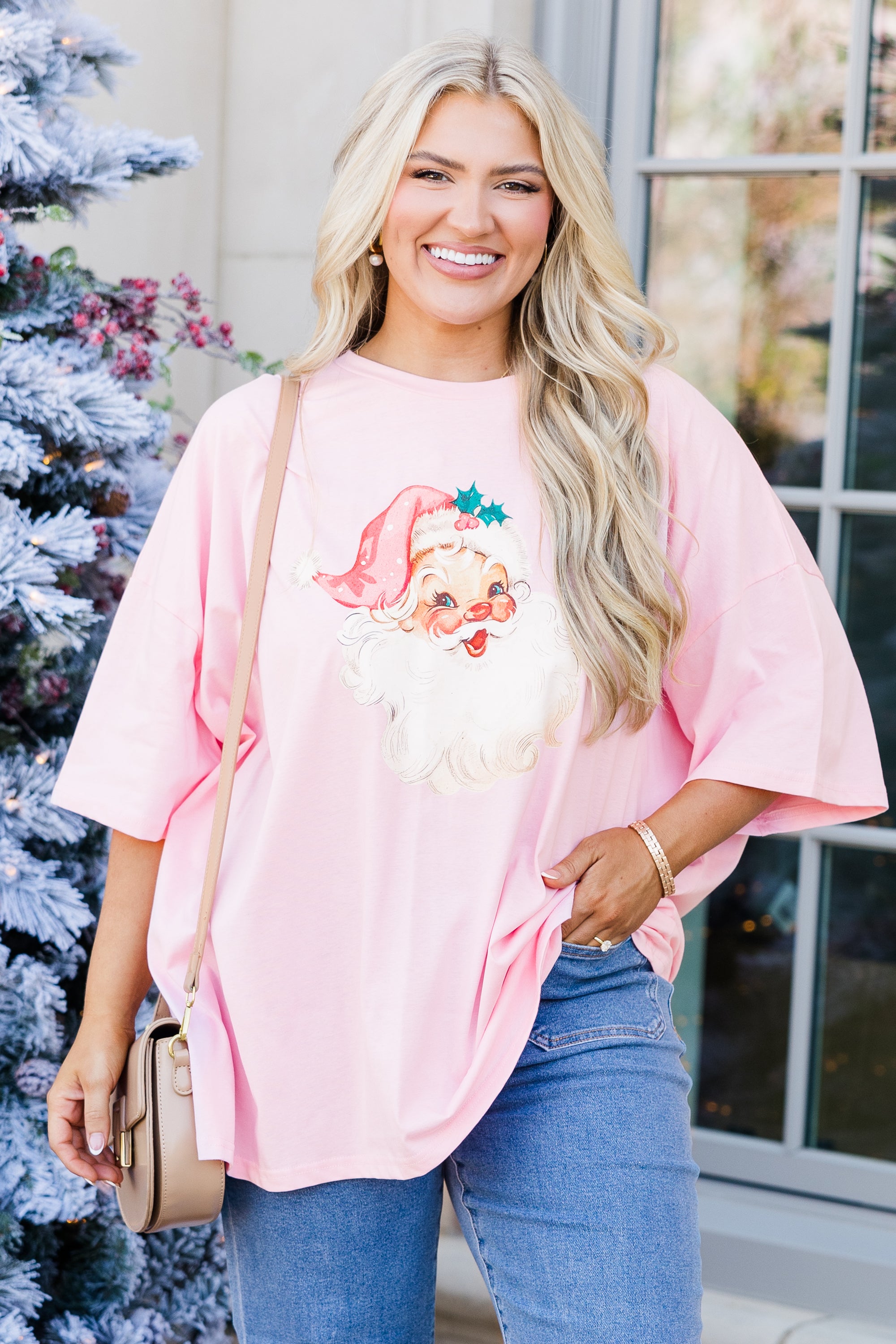 Vintage Santa Boyfriend Tee. Dusty Pink