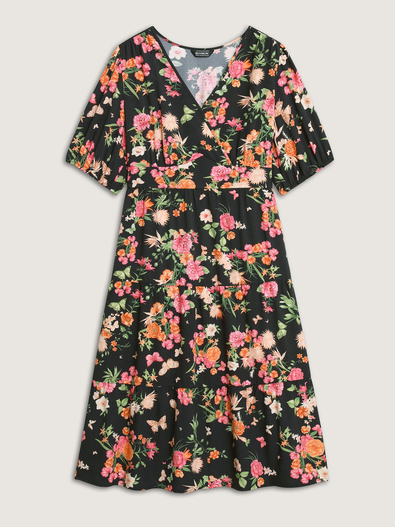 Sweet Floral Print Puff Sleeve Midi Dress