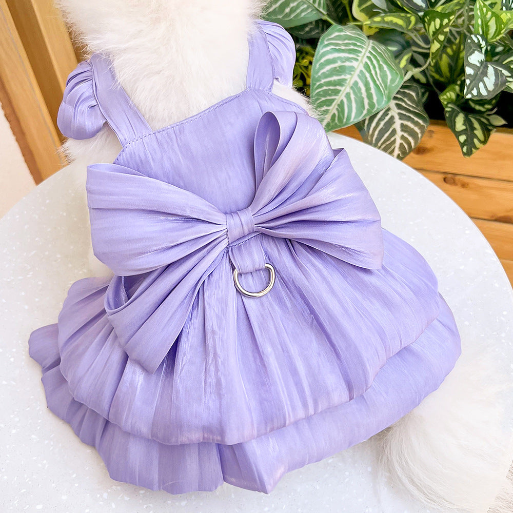 Solid Color Bow Layered Dog Harness Dress