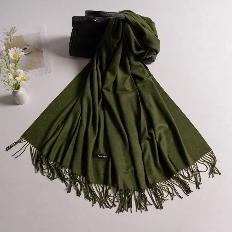 Autumn And Winter New Annual Meeting Cashmere Scarf Women's Tassel Shawl Padded Scarf Warm Solid Color Scarf