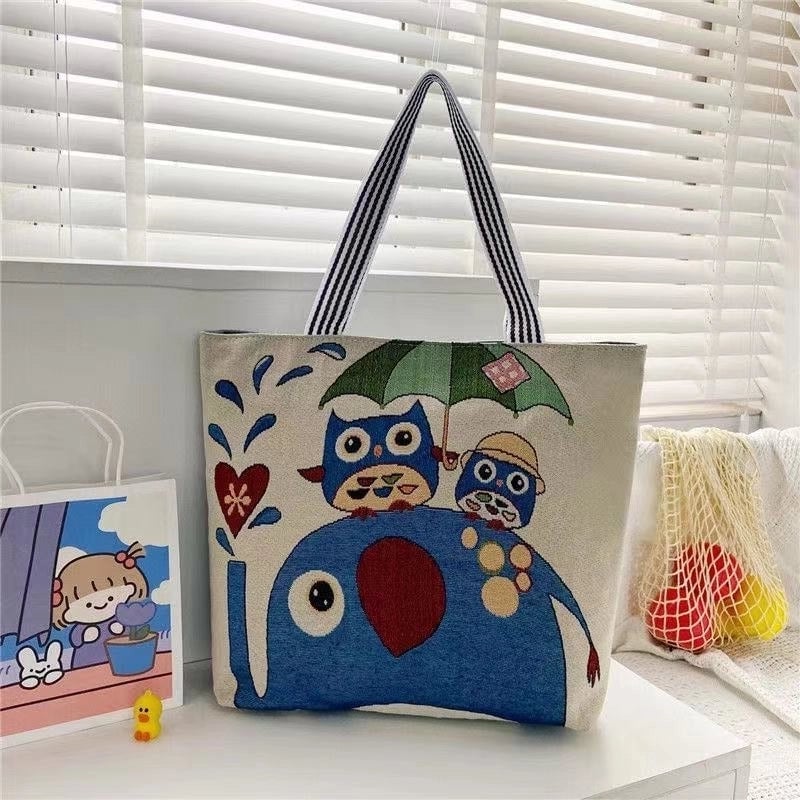 Women's All Seasons Canvas Animal Streetwear Square Zipper Shoulder Bag