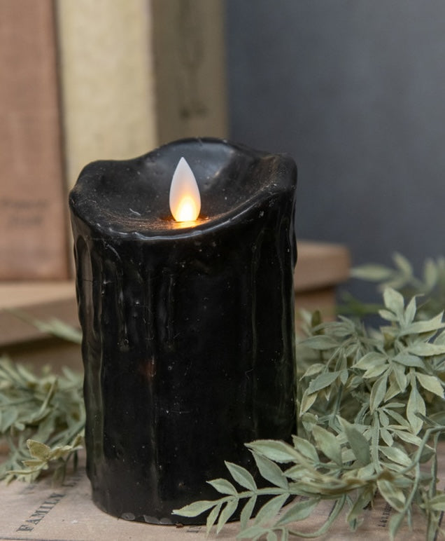 Black Pillar Candle with Fake Flame