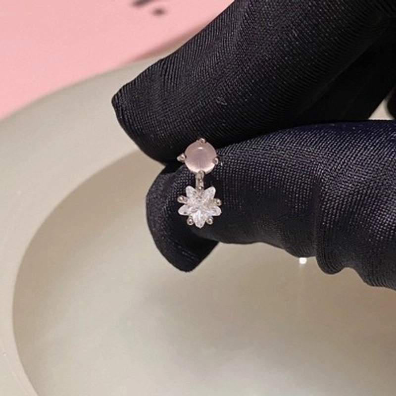 1 Piece Minimalist Moon Inlay Copper Zircon Ear Studs